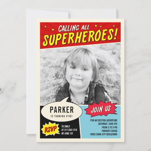 Vintage Comic Superhero Birthday Party Invitation