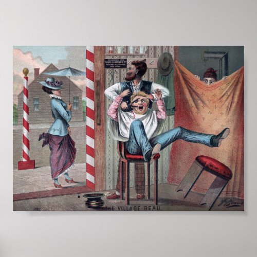 Vintage Comical Barber Shop Illustration Poster