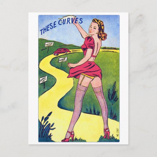 Vintage Comical Pin_Up These Curves Postcard