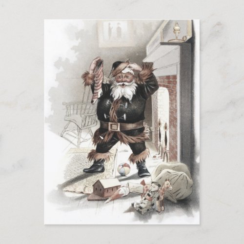 Vintage Comical Santa in Front of Fireplace ca1875 Postcard