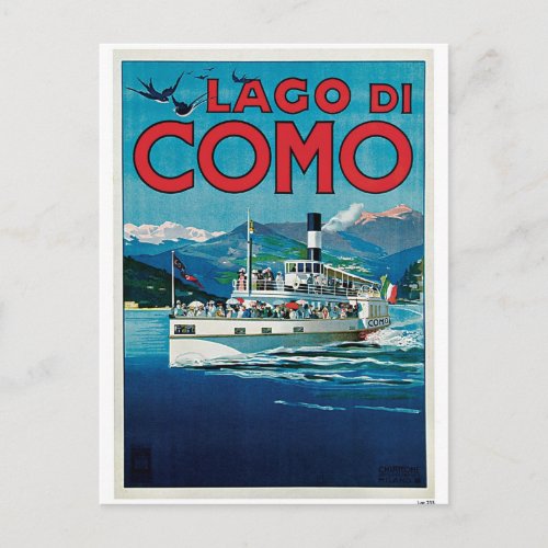 Vintage Como Lake Italian travel advert Postcard