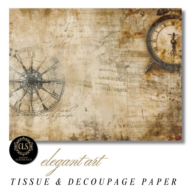 Vintage Compass Antique Clock Tissue Paper (Tissue Paper - Vintage Compass Antique Clock)