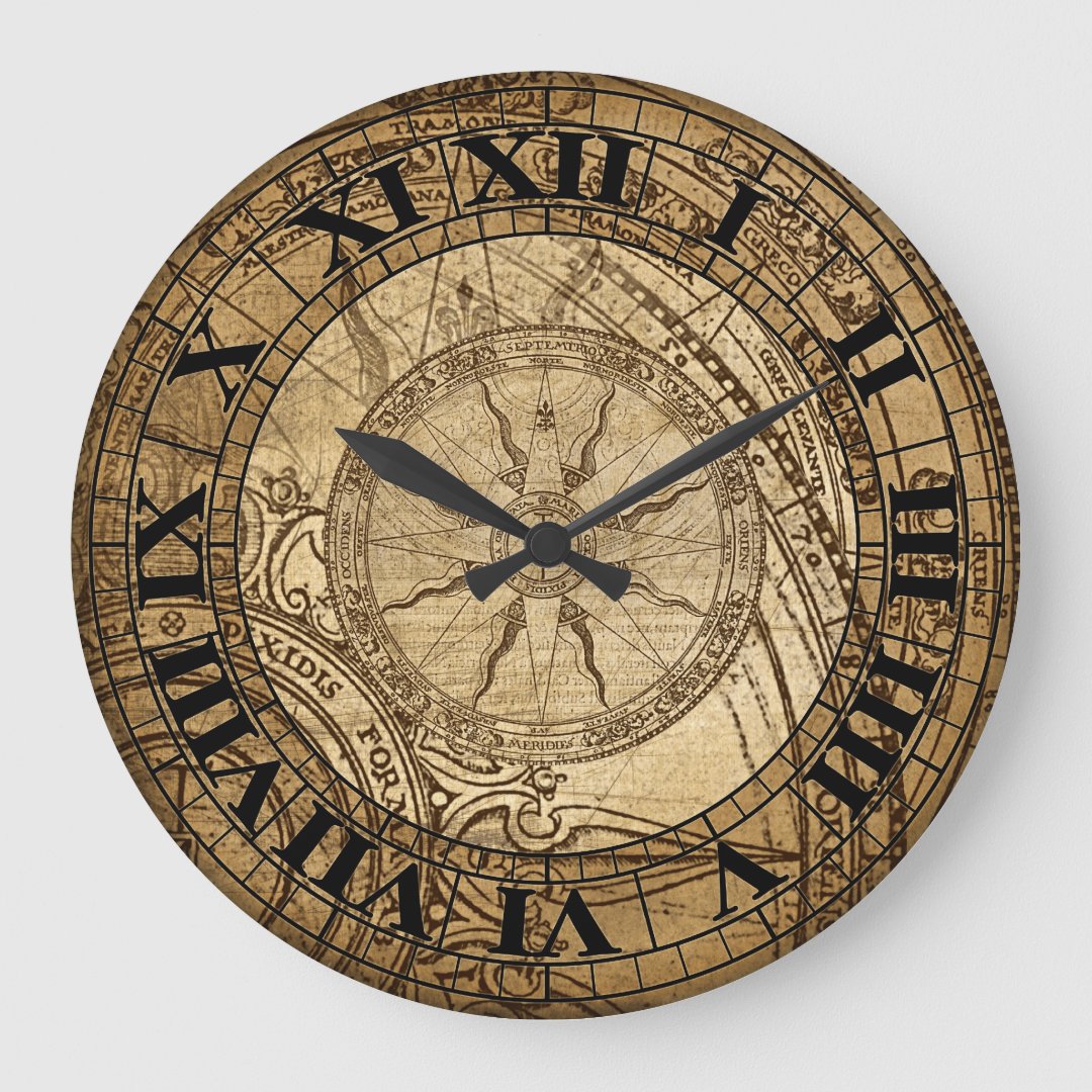 Vintage Compass Art Clock Zazzle