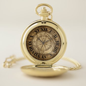 Vintage Compass Art Clock Pocket Watch by opheliasart at Zazzle