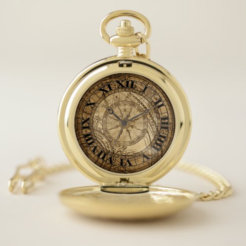 Vintage Compass Art Clock Pocket Watch