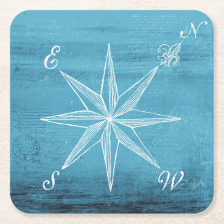 Vintage compass blue coaster