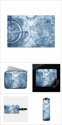 Vintage Compass | Blue Grunge Nautical Chart