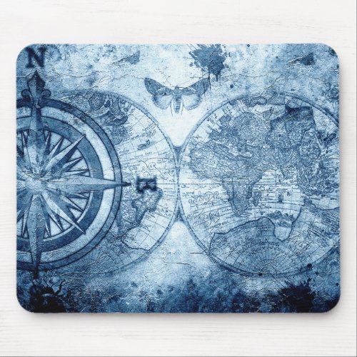 Vintage Compass  Blue Grunge Nautical Sea Chart Mouse Pad
