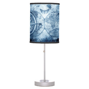 Vintage Compass Blue Grunge Nautical Sea Chart Table Lamp
