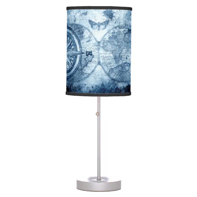 Vintage Compass | Blue Grunge Nautical Sea Chart Table Lamp | Zazzle