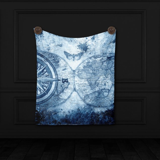 Vintage Compass | Blue Grunge Nautical Sea Chart Tapestry (Creator Uploaded)