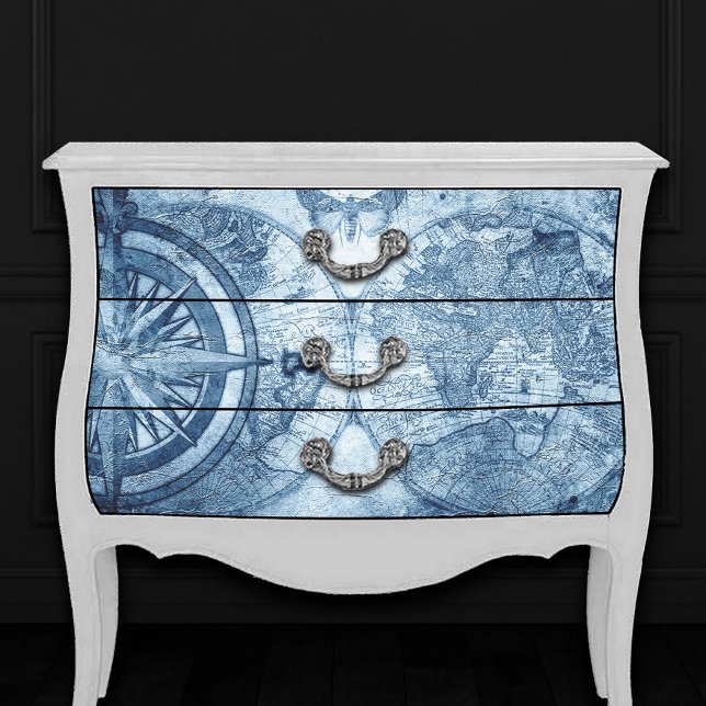 Vintage Compass | Blue Grunge Nautical Sea Chart Tissue Paper (Creator Uploaded)