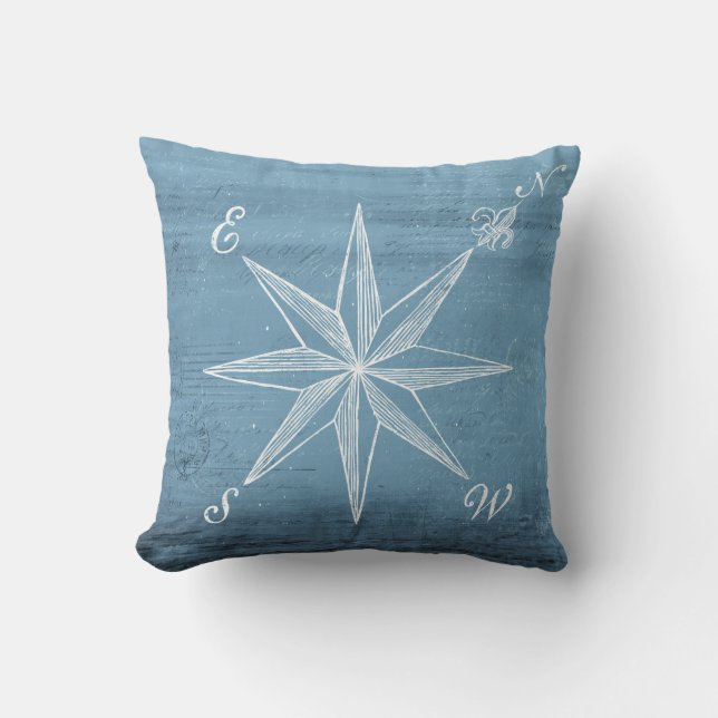 Vintage compass blue pillow (Front)