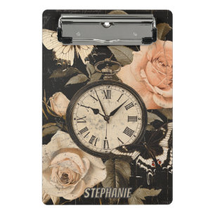 Vintage Compass Butterfly Floral Brown Mini Clipboard