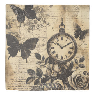Vintage Compass & Butterfly - Rustic Paper (1) Duvet Cover