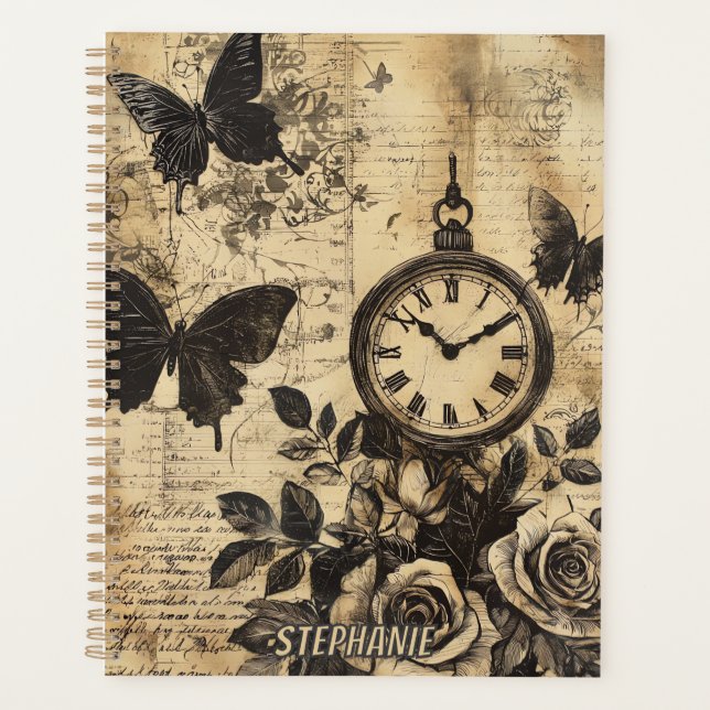 Vintage Compass & Butterfly - Rustic Paper (1) Planner (Front)