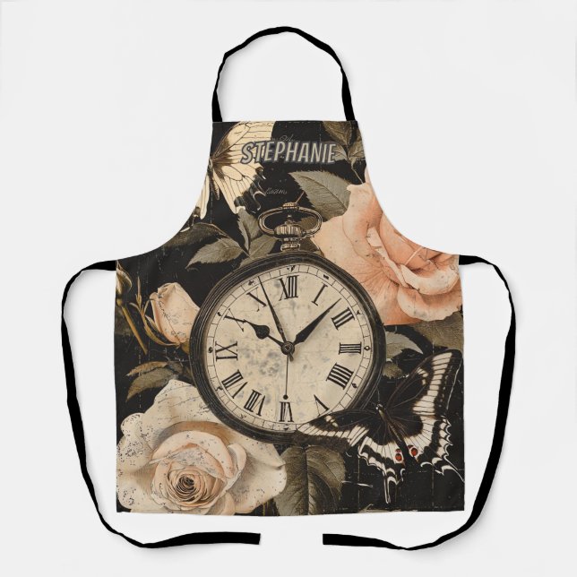 Vintage Compass & Butterfly - Rustic Paper (5) Apron (Front)