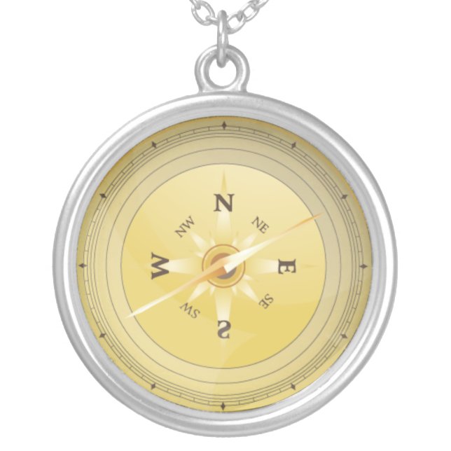 vintage compass effect silver plated necklace (Front)