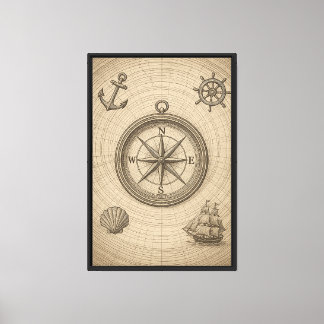 Vintage Compass Engraving Canvas Print