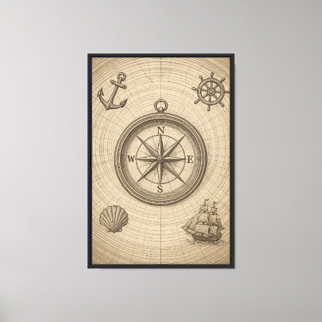 Vintage Compass Engraving Canvas Print (Front)