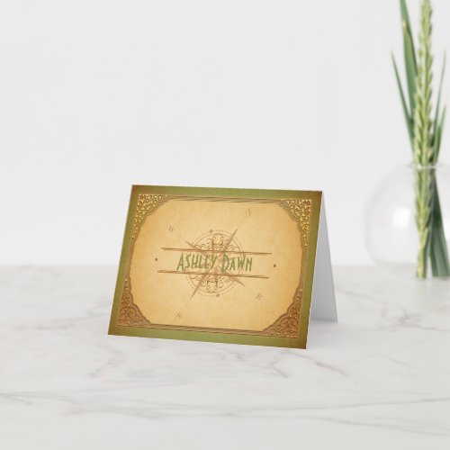 Vintage Compass Green Travel Bat Mitzvah Thank You