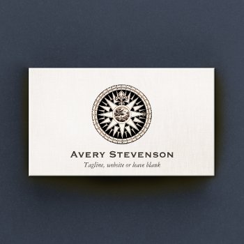 Vintage Compass Logo Professional Linen Look Business Card by sm_business_cards at Zazzle
