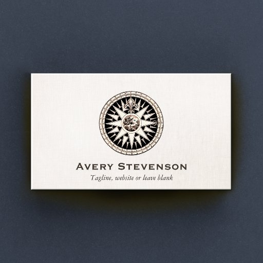 Customizable Vintage Compass Professional Linen Look Business Card Templates
