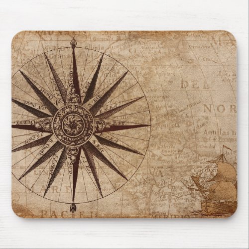 Vintage Compass Nautical Map Mouse Pad