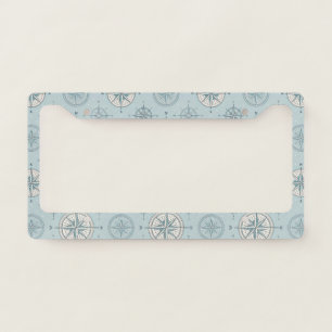 Vintage Compass Nautical Seamless Pattern (1) License Plate Frame