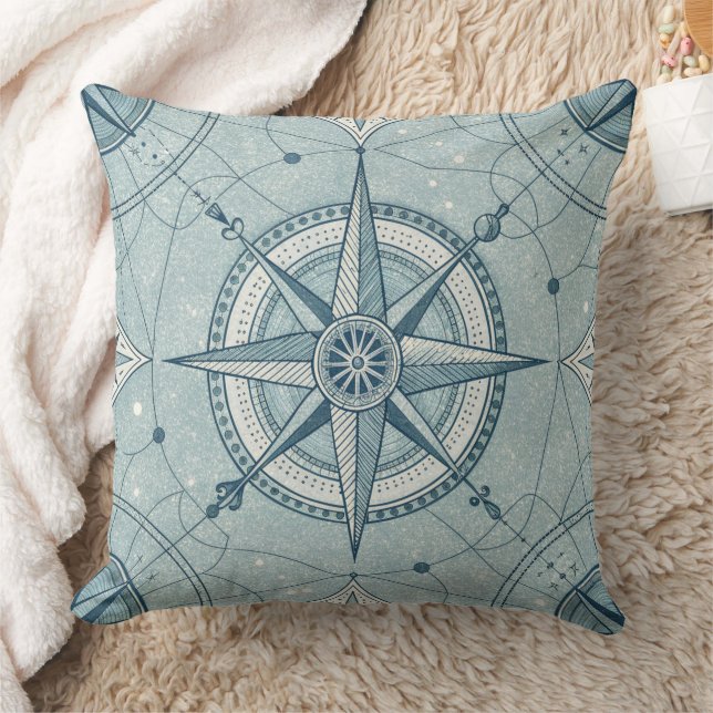 Vintage Compass Nautical Seamless Pattern (2) Throw Pillow (Blanket)