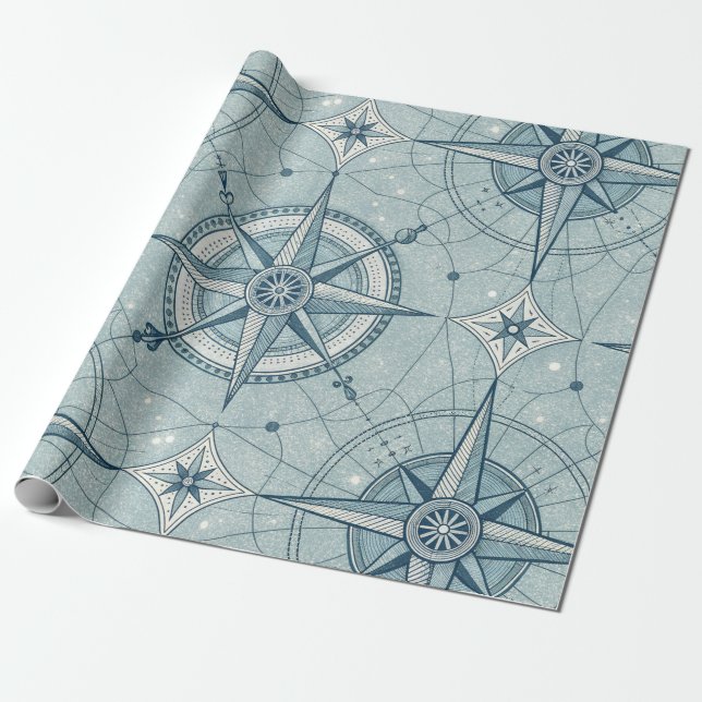 Vintage Compass Nautical Seamless Pattern (2) Wrapping Paper (Unrolled)