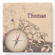 Vintage Compass Personalized Stone Coaster
