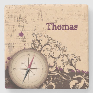 Vintage Compass Personalized Stone Coaster