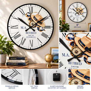 Vintage Compass Retirement Monogram Keepsake Round Clock