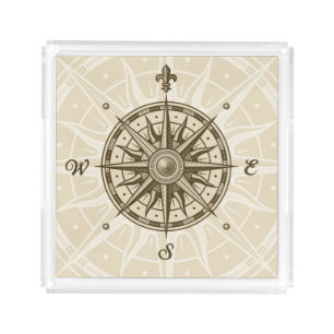 Vintage Compass Rose Acrylic Tray