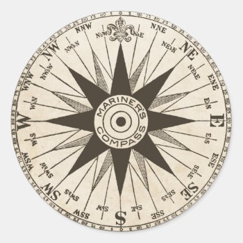 Vintage Compass Rose Classic Round Sticker by JoyMerrymanStore at Zazzle