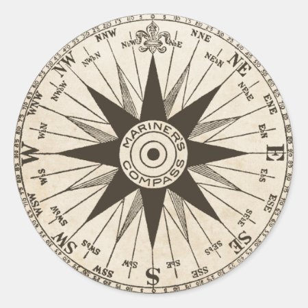 Vintage Compass Rose Classic Round Sticker