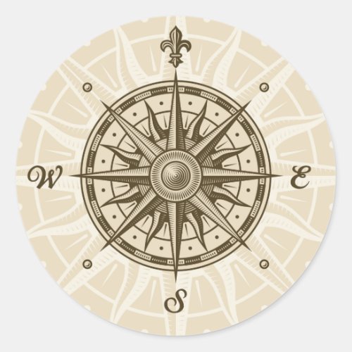 Vintage Compass Rose Classic Round Sticker