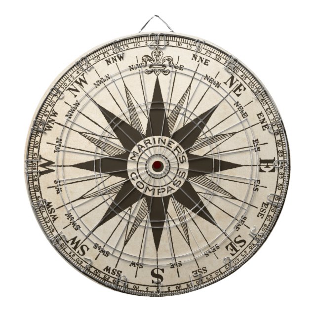 Vintage Compass Rose Dartboard With Darts (Front)