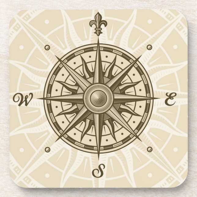 Vintage Compass Rose Drink Coaster (Front)