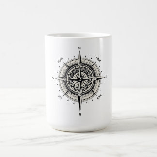 Vintage Compass Rose Illustration in Monochrome Coffee Mug