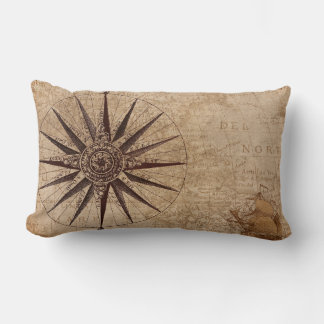 Vintage compass rose lumbar pillow