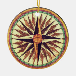 Vintage Compass Rose Round Ornament