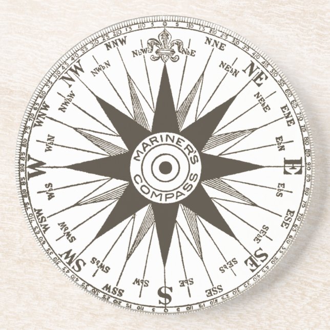 Vintage Compass Rose Stone Coaster (Front)