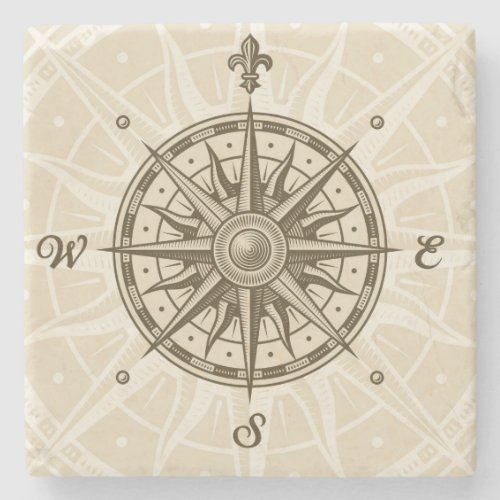 Vintage Compass Rose Stone Coaster