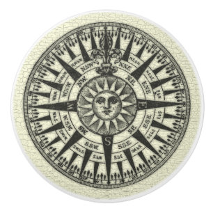 Vintage Compass Rose Sun Ceramic Knob