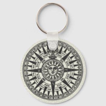Vintage Compass Rose Sun Keychain by elizme1 at Zazzle