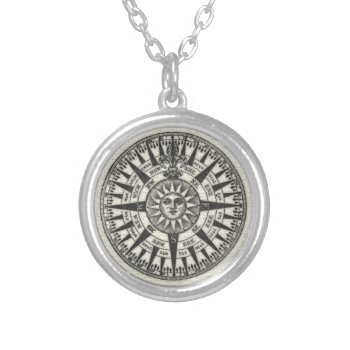 Vintage Compass Rose Sun Silver Plated Necklace by elizme1 at Zazzle