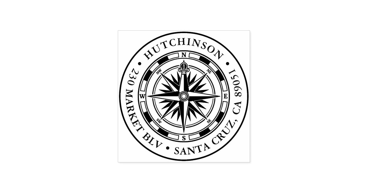 Vintage Compass Round Nautical Return Address Rubber Stamp Zazzle