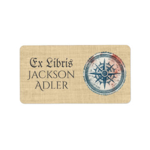 Vintage Compass Star Ex Libris Bookplate